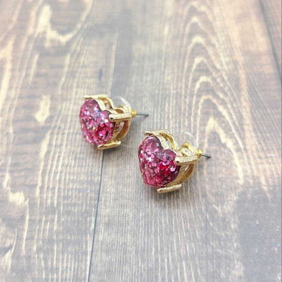 Glitter Heart Stud Earrings - Picture 3 of 4